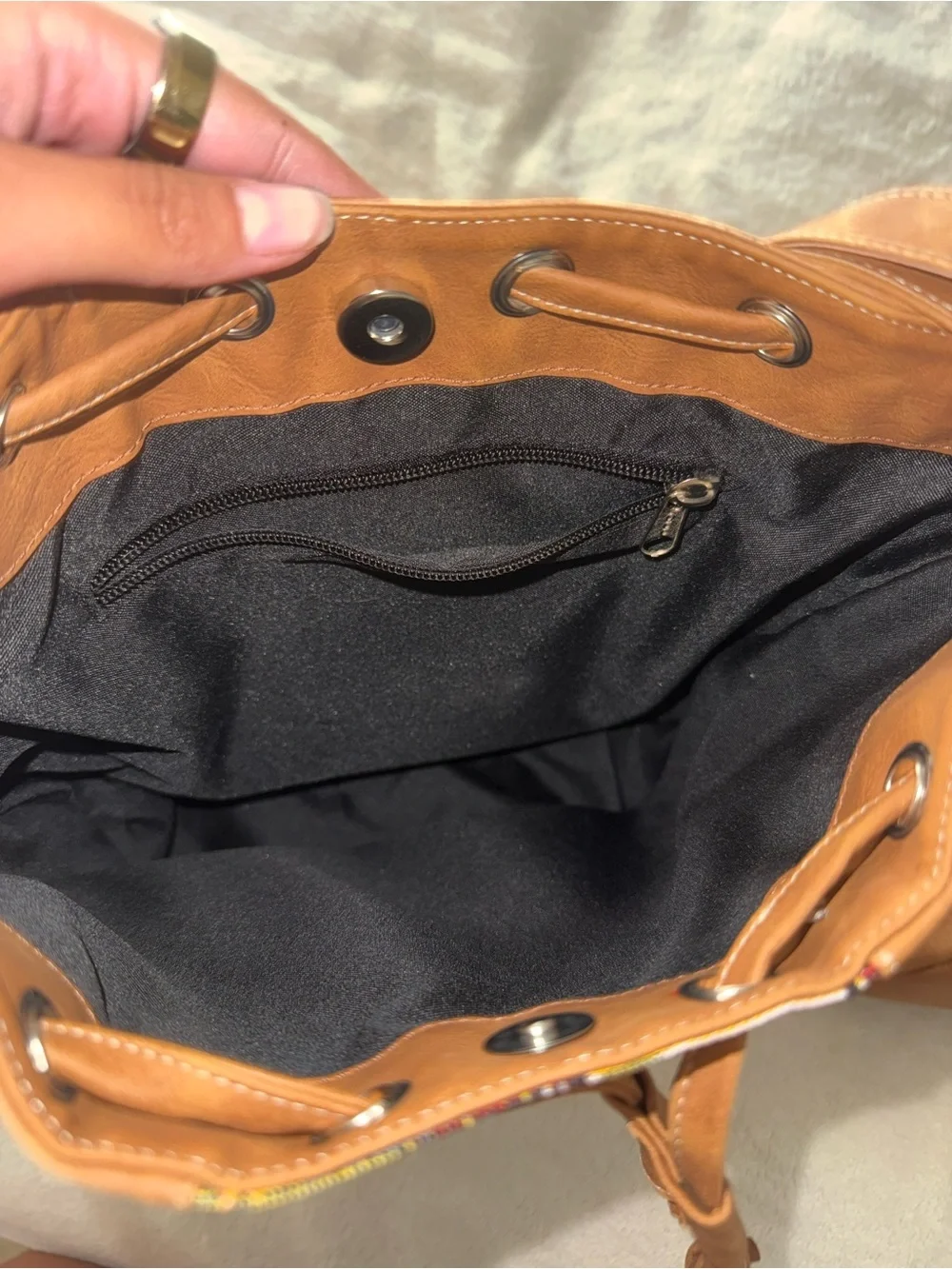 Brown Faux Leather Bucket Bags